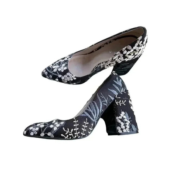 Shelly’s London chunky heels point toe floral brocade  7.5 - Picture 5 of 8